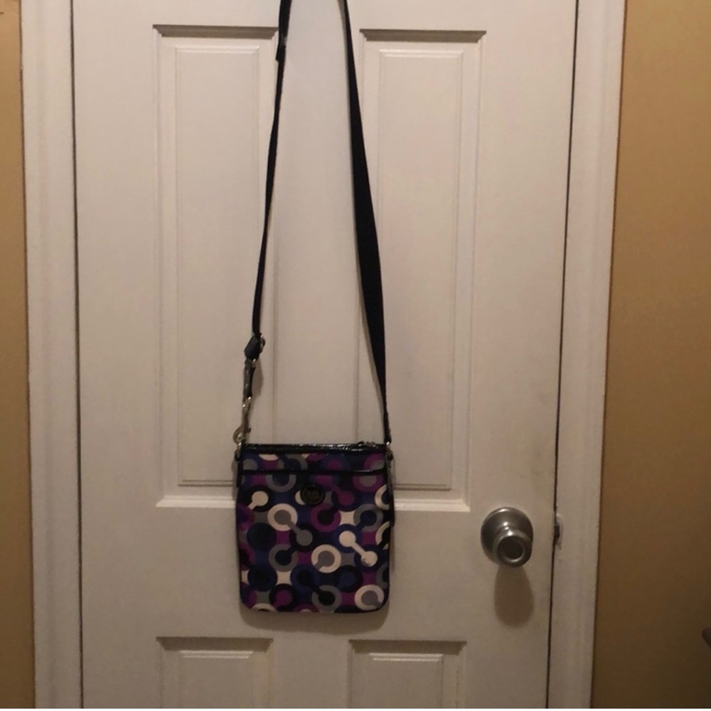Coach Purple Patterned Crossbody with Black Strap